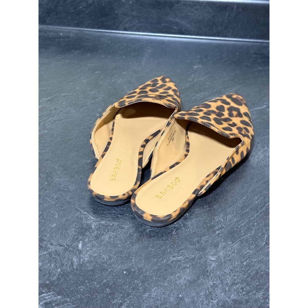 Womens Leopard Print Pointed Toe Mules Brown Black Size 8 Cheetah - Picture 4 of 7